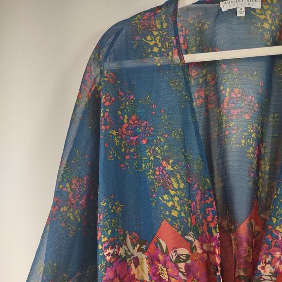 August Silk Options Sheer Boho Short Kimono, Size Medium - Picture 4 of 8